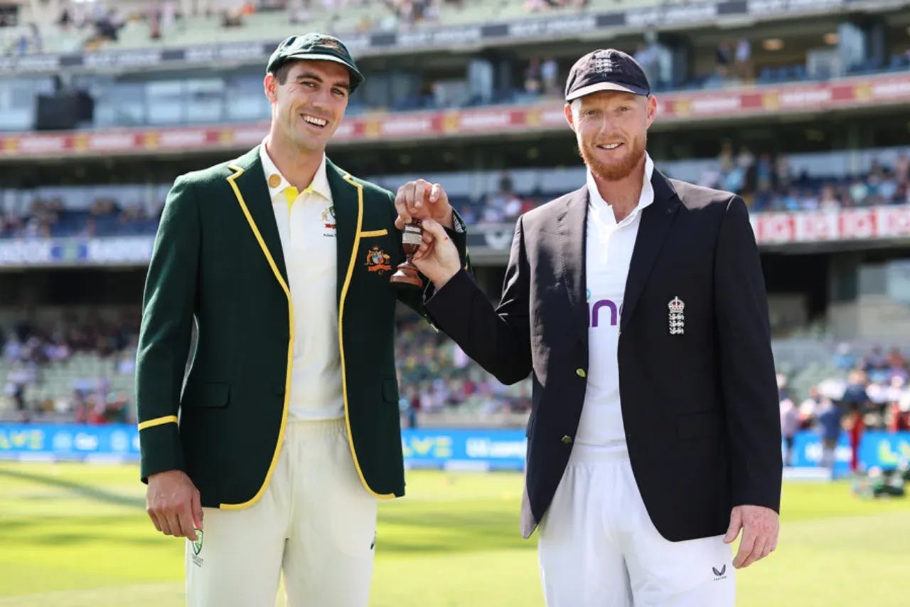 Ben Stokes and Pat Cummins with the Ashes 2023.jpg