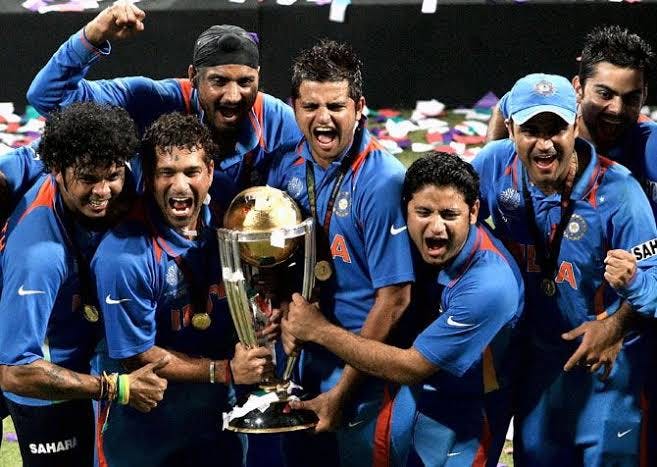 India with 2011 World Cup Win Trophy