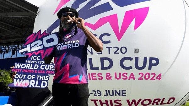 West Indies legend Chris Gayle promotes the 2024 ICC Men’s T20 World Cup being held in the West Indies and USA