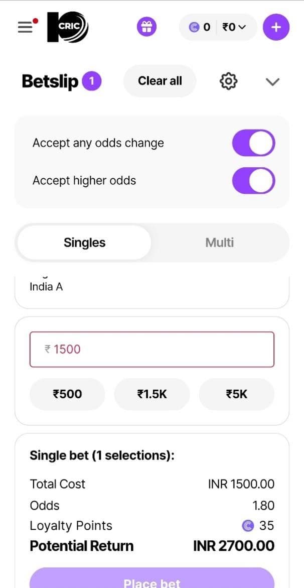 10CRIC Sports Betting Odds 