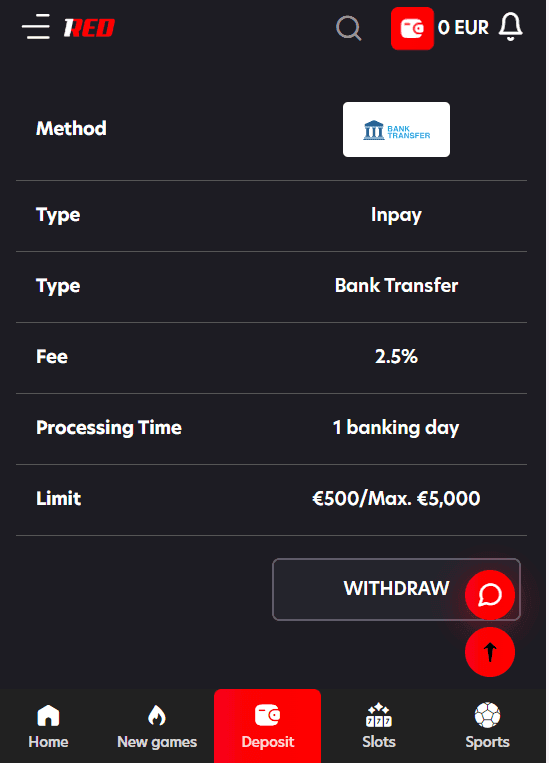 1Red  Withdrawal Fees