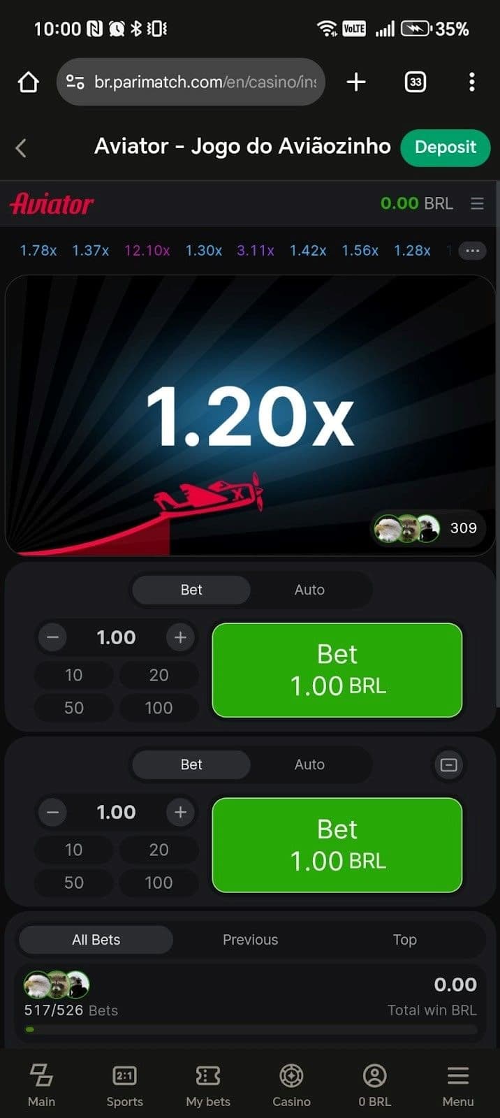 Aviator on Parimatch