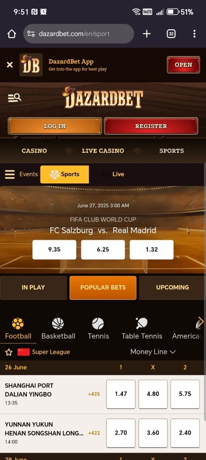 Betting Markets at Dazard Bet 