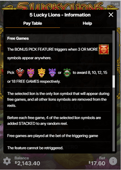 Bonuses 5 lucky lions