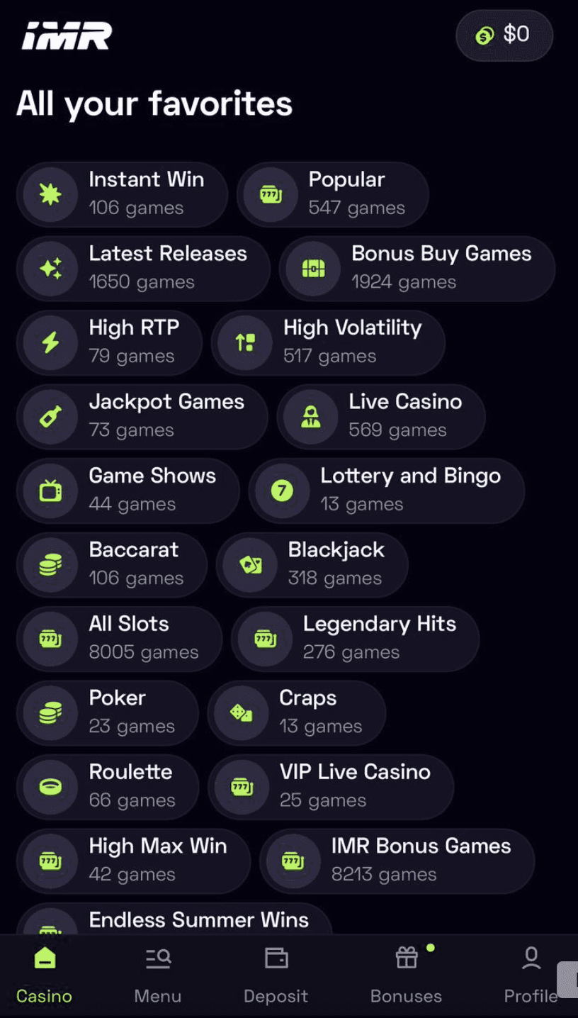 Casino Game Selection 