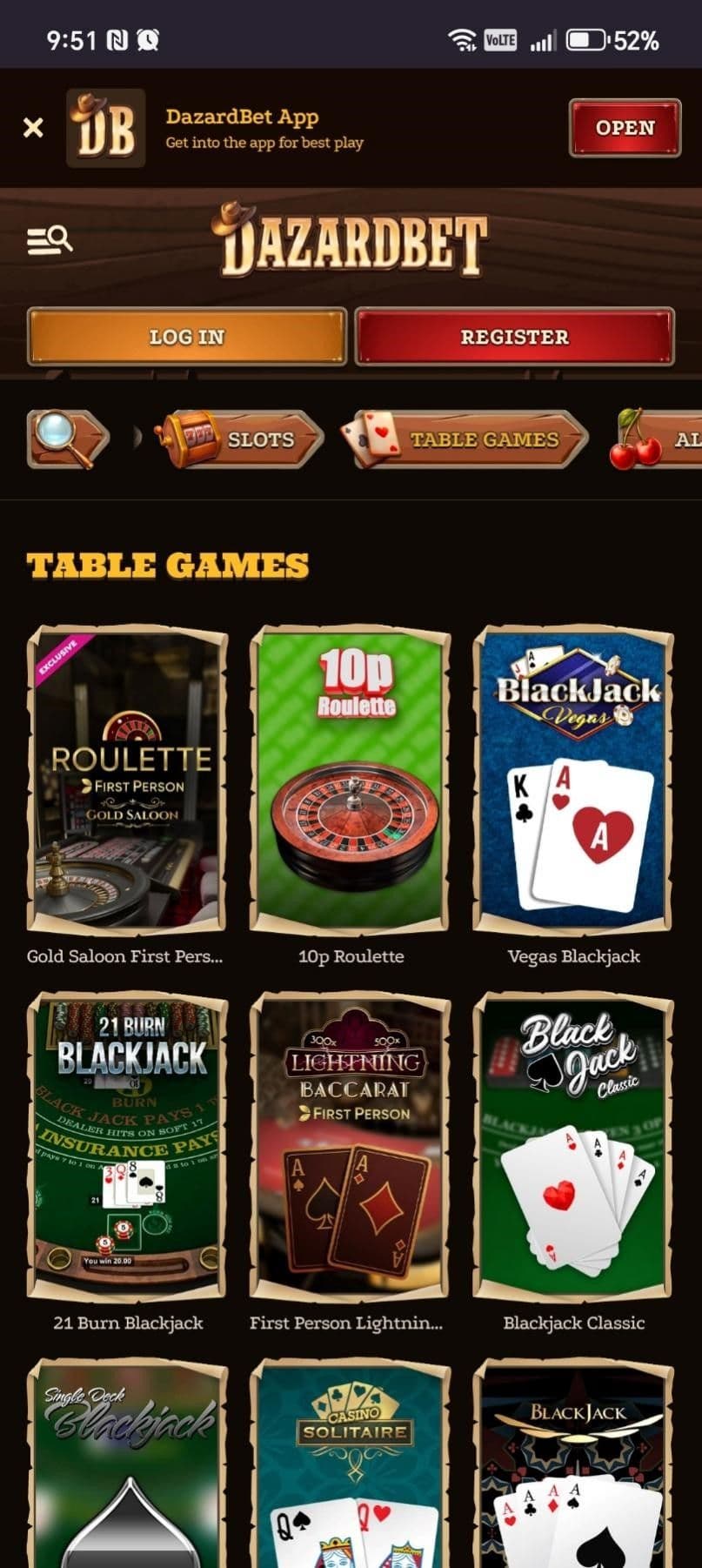 Casino Game Selection DazardBet