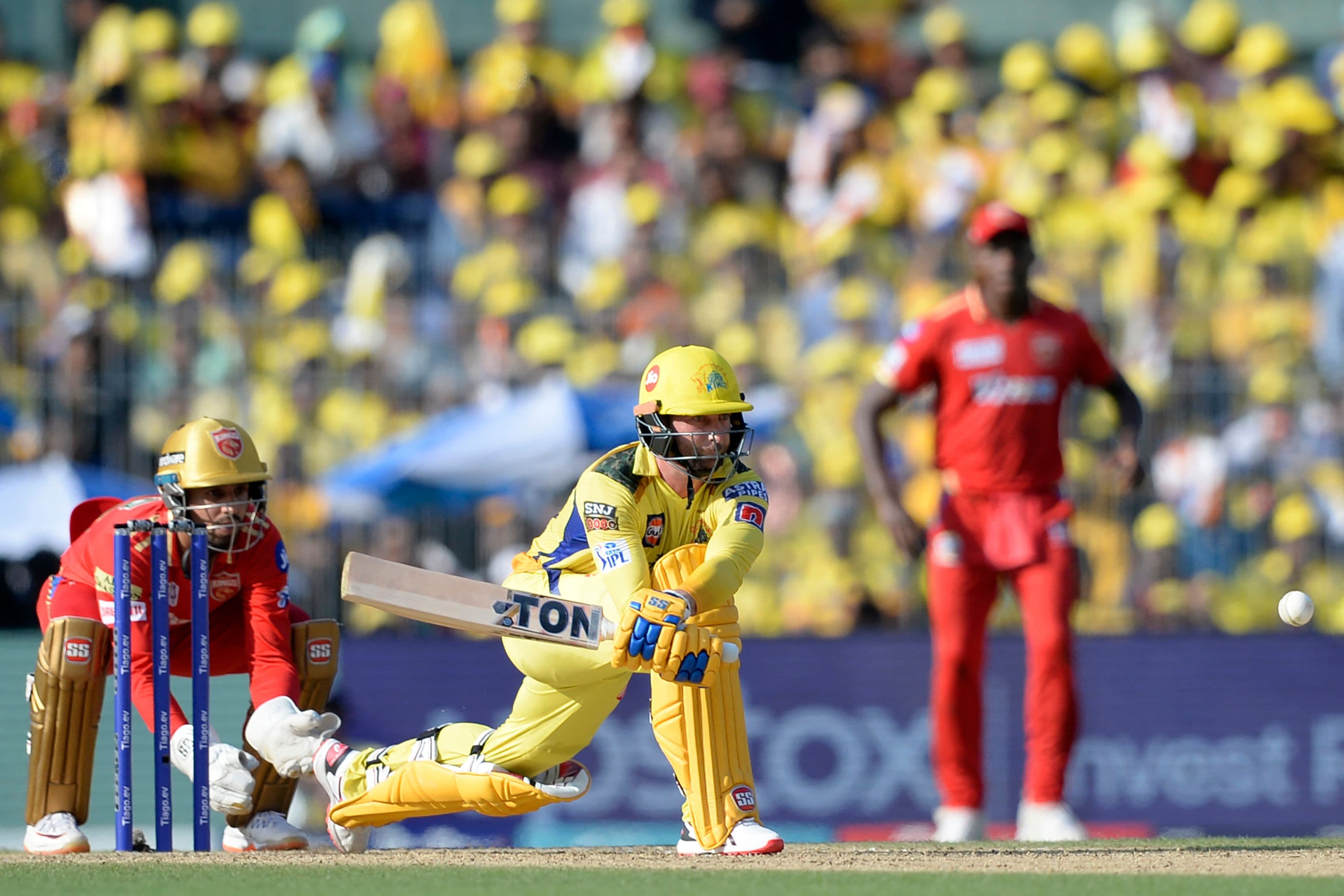 Chennai Super Kings' Devon Conway plays a shot