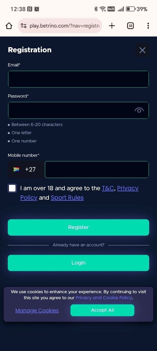 Choose email or phone registration.