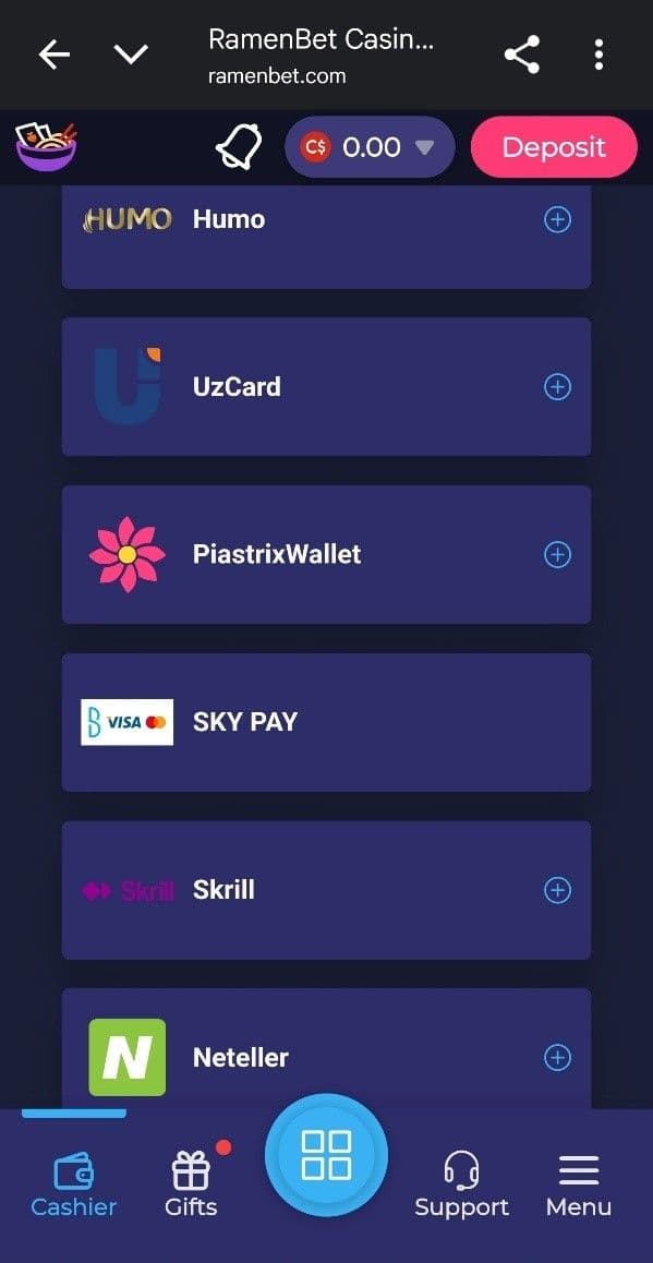 Choose your bonuses from the Ramenbet 