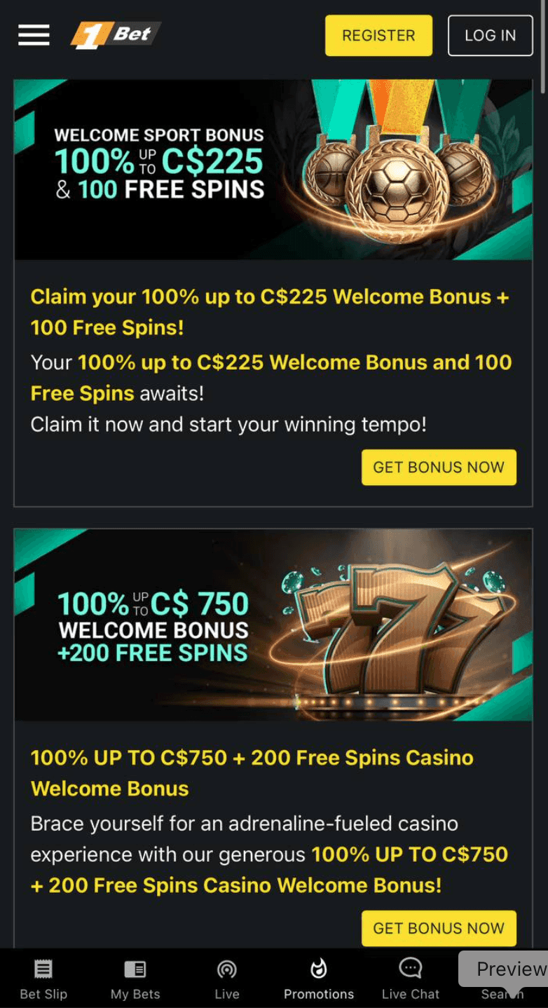 Claim 1Bet Bonuses from Mobile
