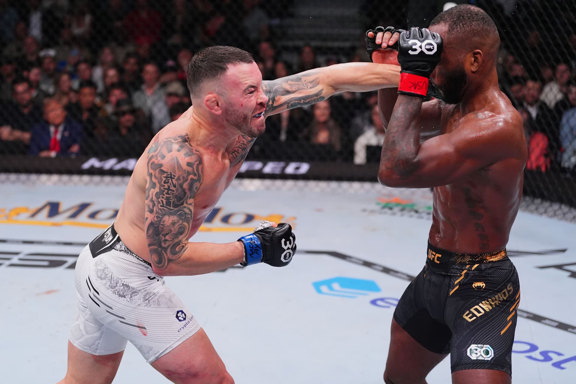 Colby Covington punches Leon Edwards of Jamaica