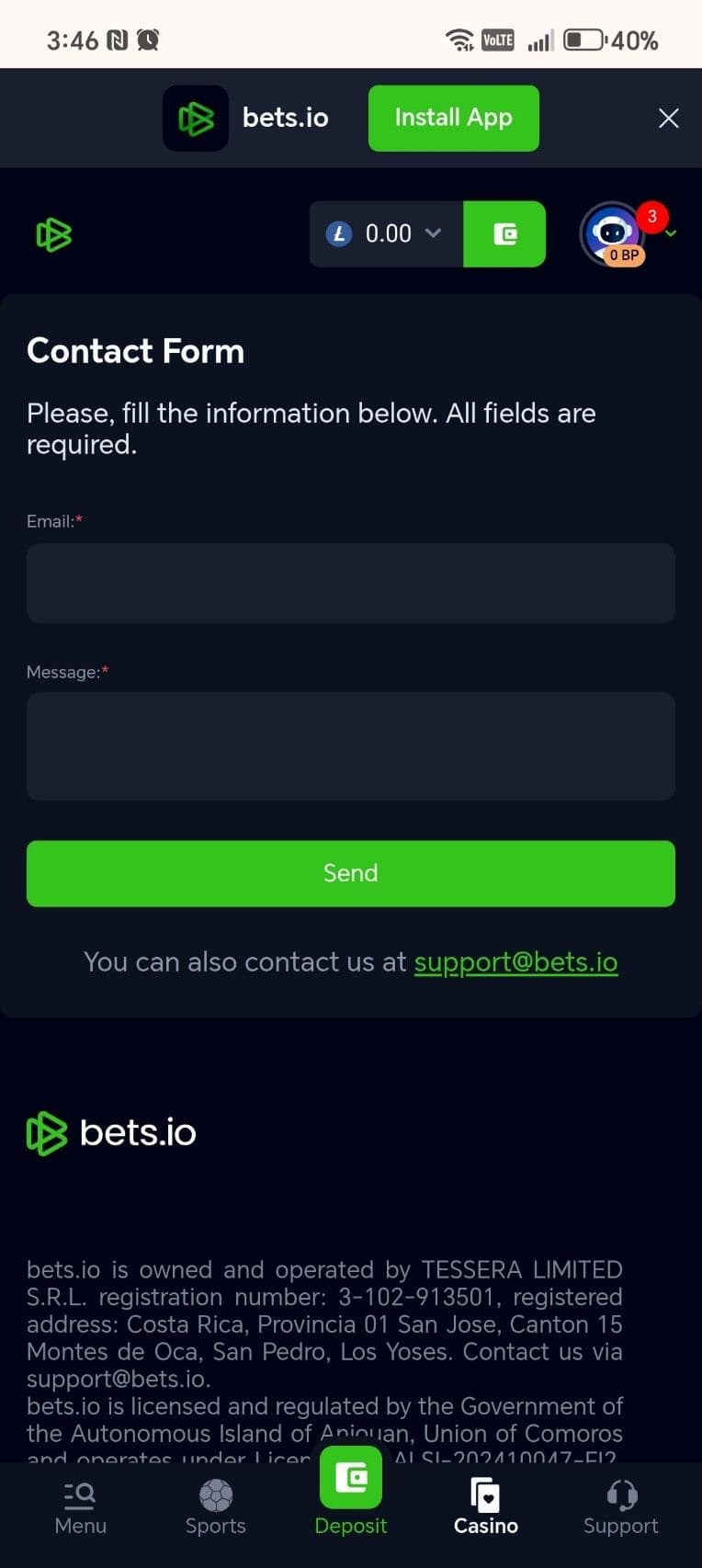 Complaint Process at Bets.io