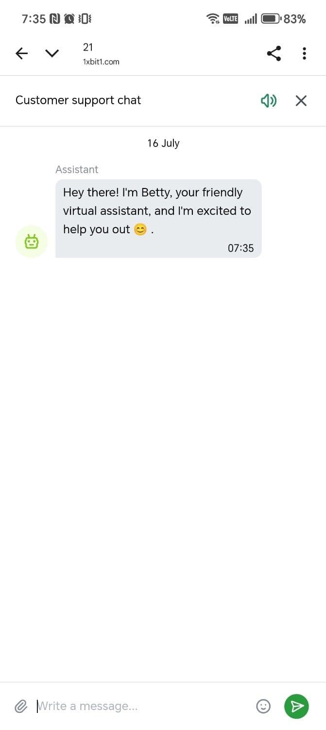 Contact Support at 1xBit