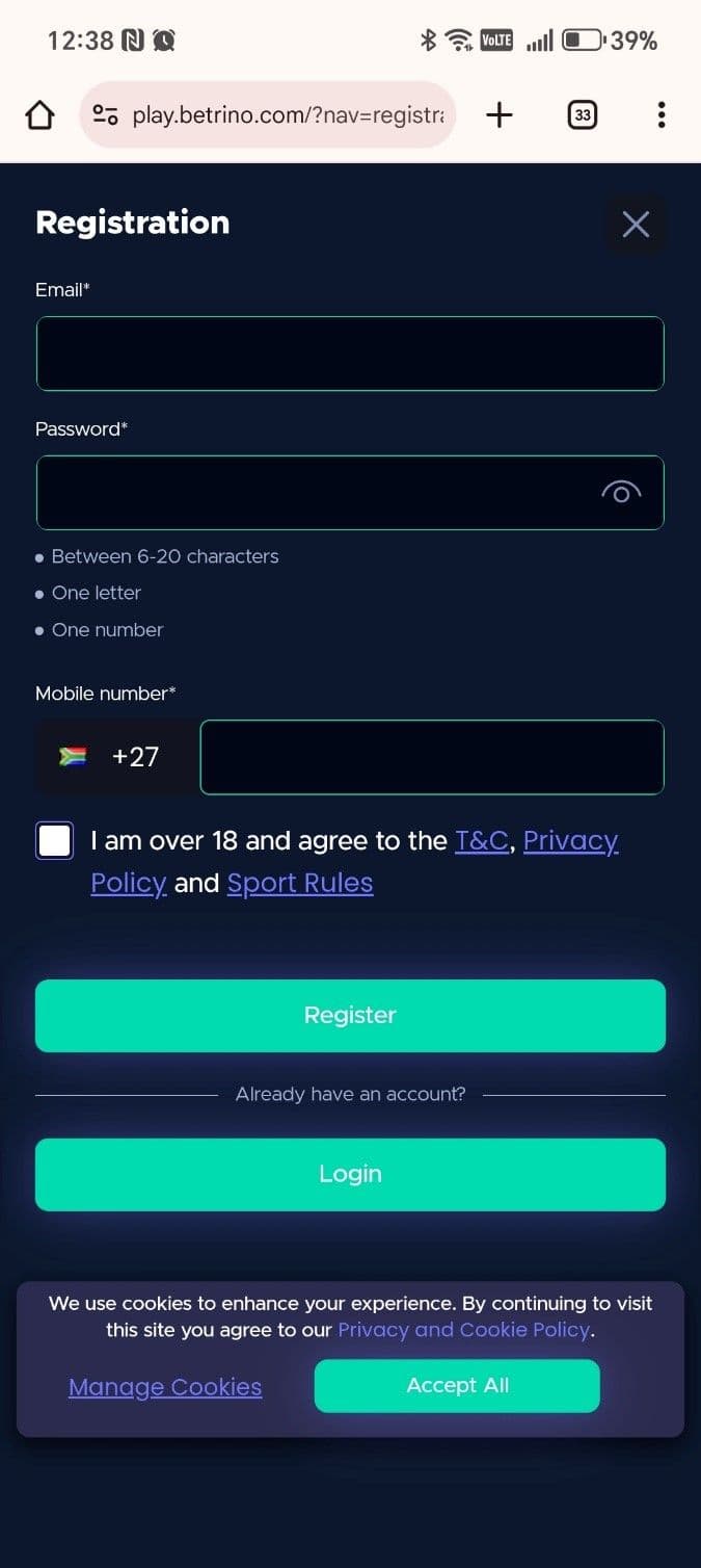 Create your Betrino account