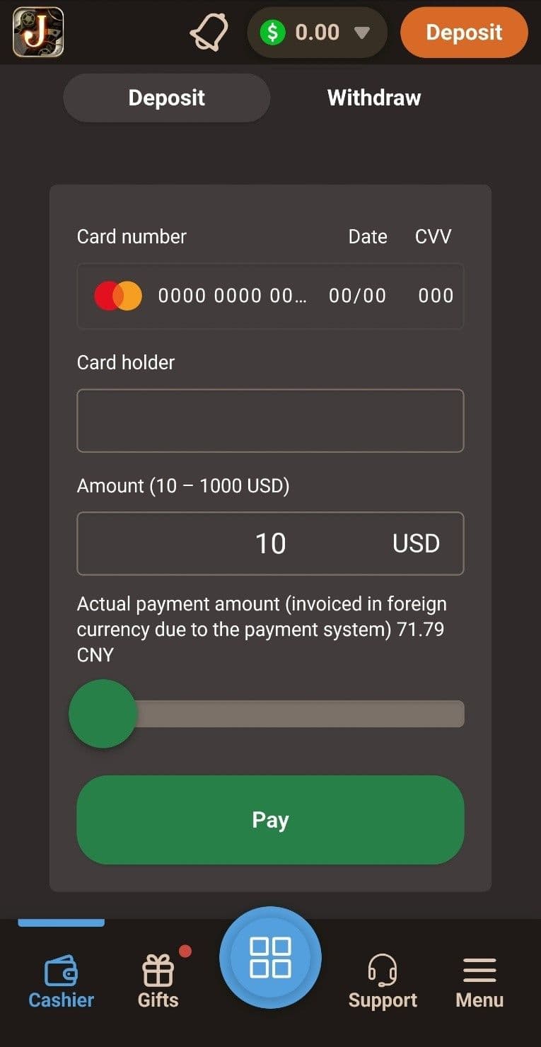Deposit Method Credit Cards