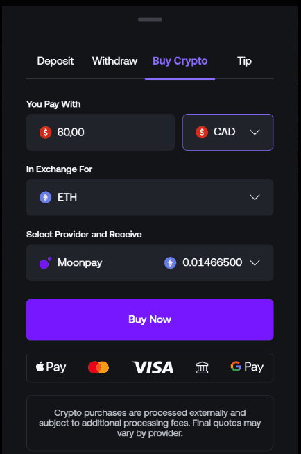 Deposit & Withdrawal Methods at Shuffle  