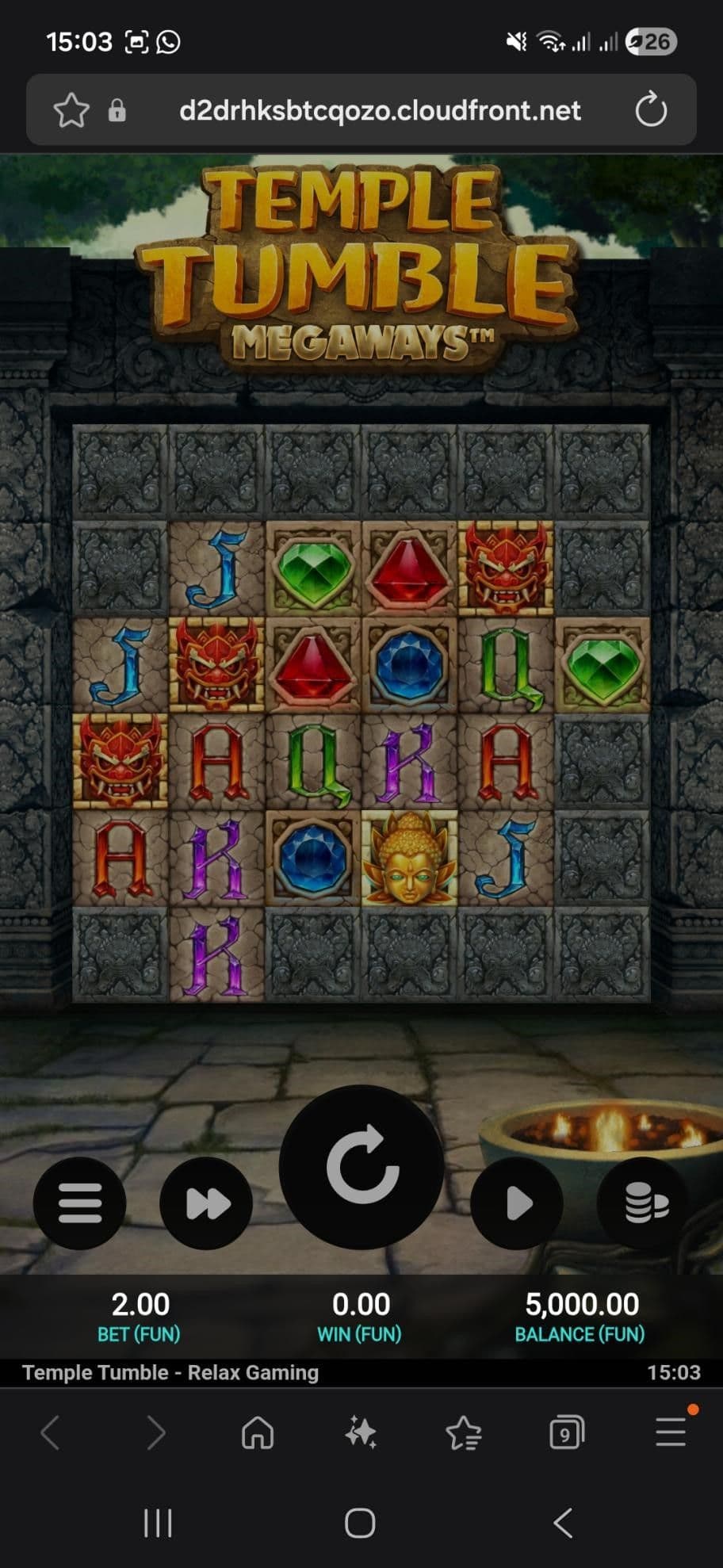 Deposit money and search for the Temple Tumble Slot.