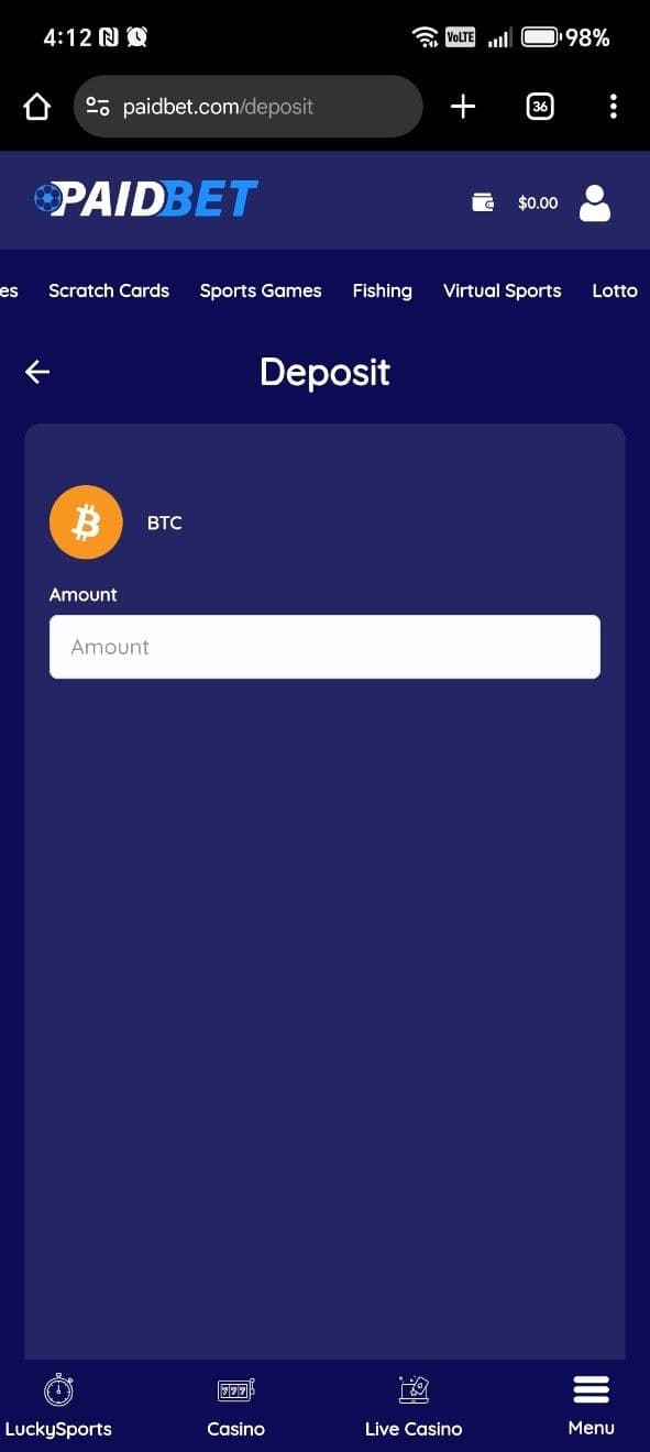 Enter the amount you wish to deposit 
