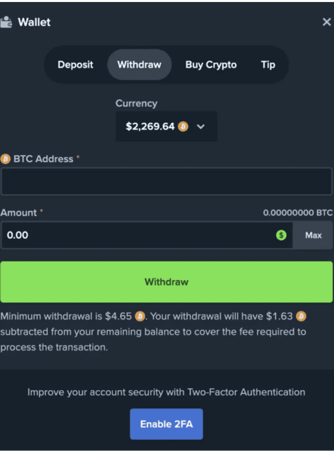 Enter your crypto wallet address or e-wallet 