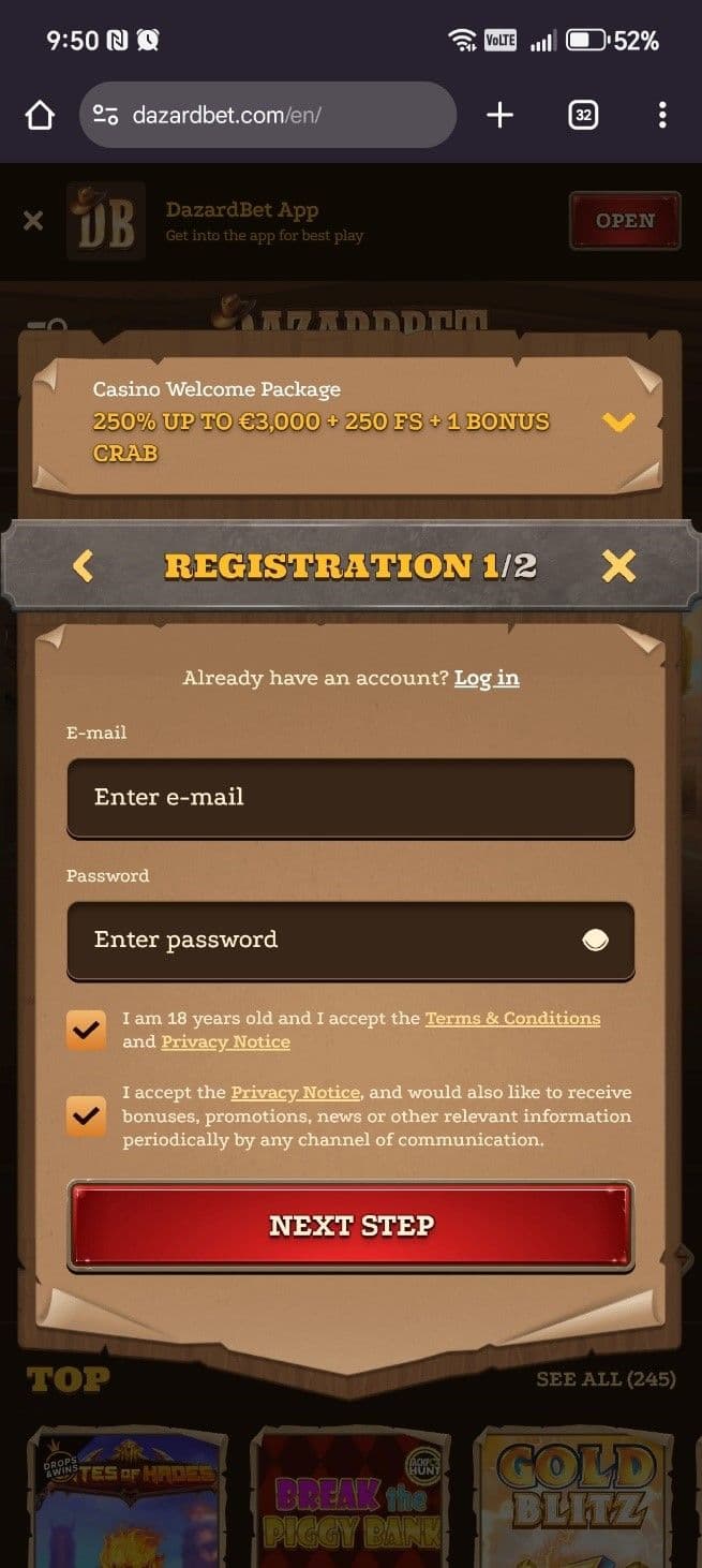 Enter your email and create a password