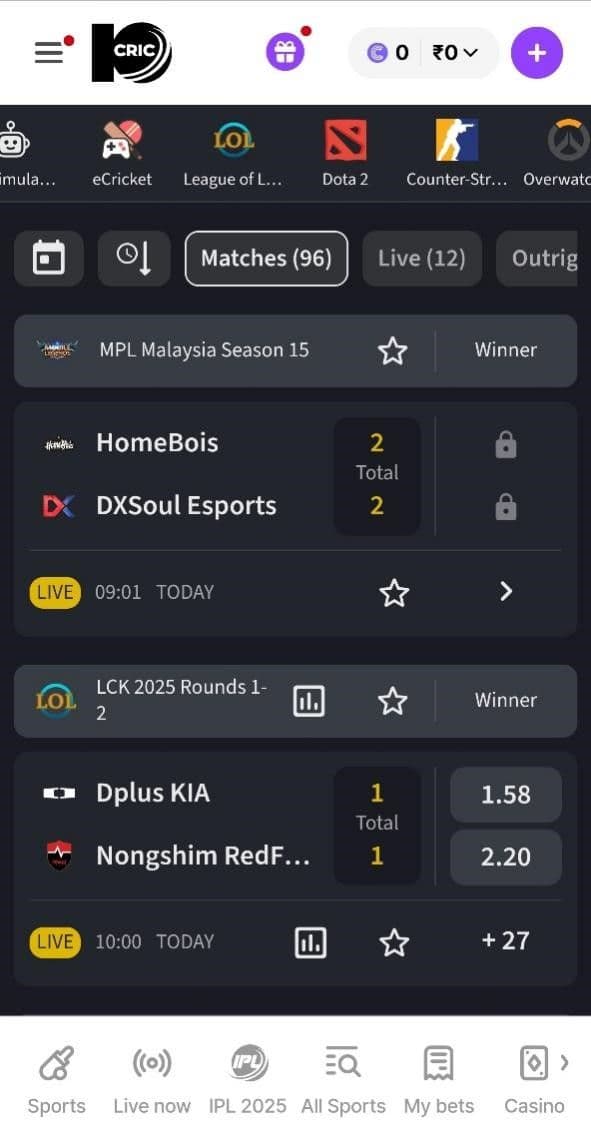 Esports Betting at 10CRIC