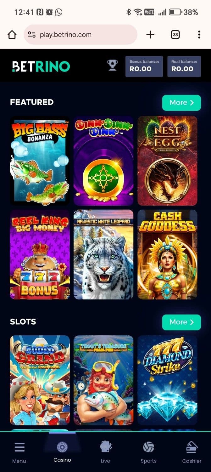 Explore the casino lobby and sports matches