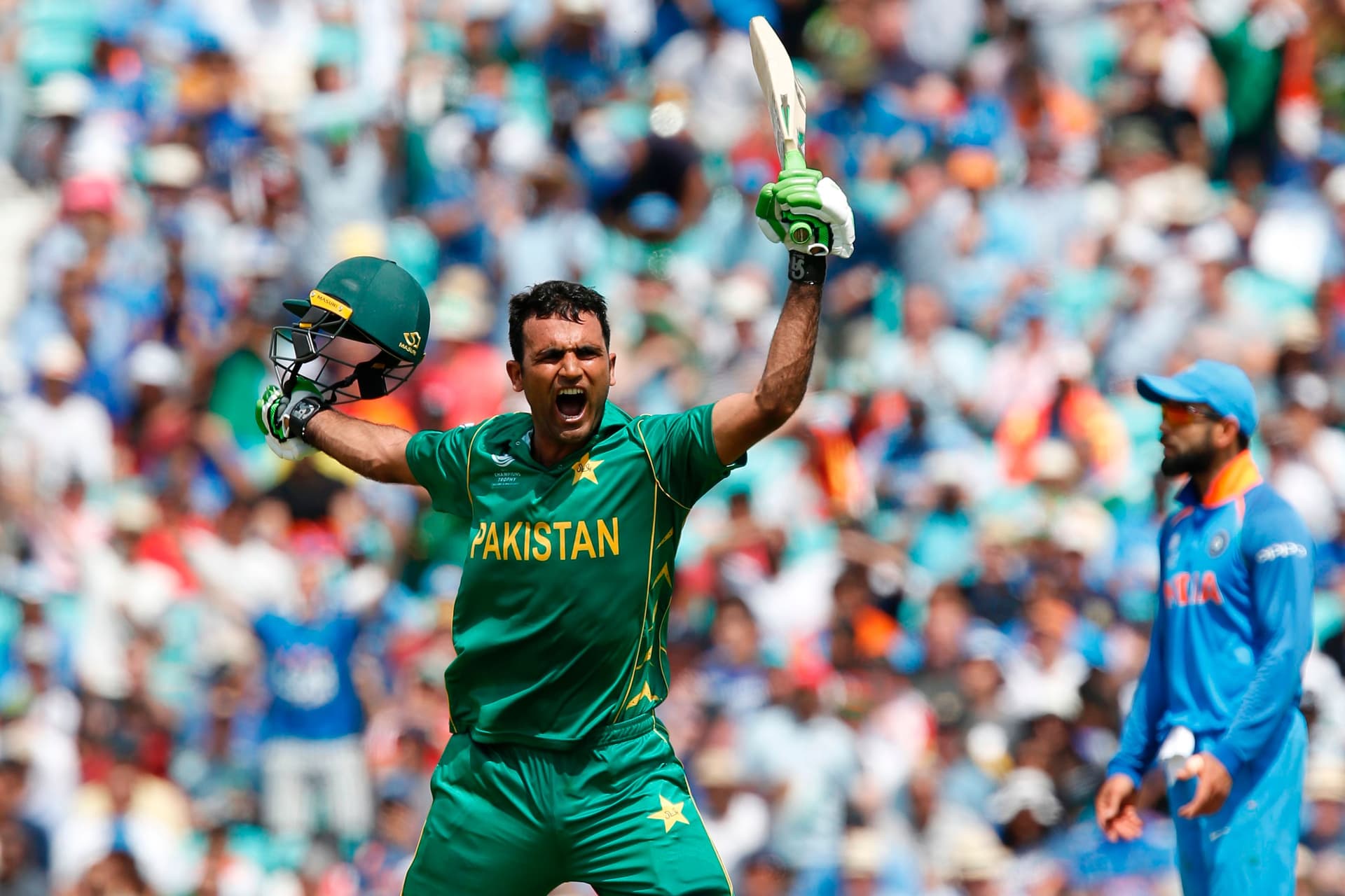 Fakhar Zaman celebrates reaching his 100
