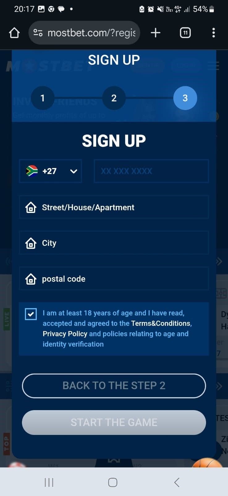 Fill in your details and accept terms and conditions