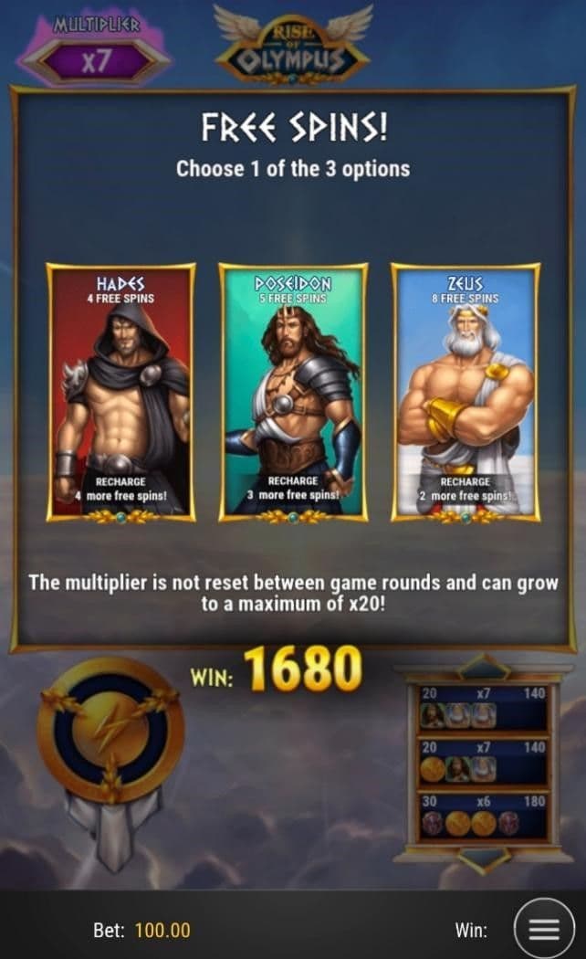 Free Spins rise of olympus!