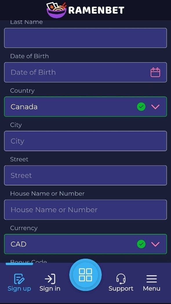 Go to Ramenbet.com on your desktop or mobile device