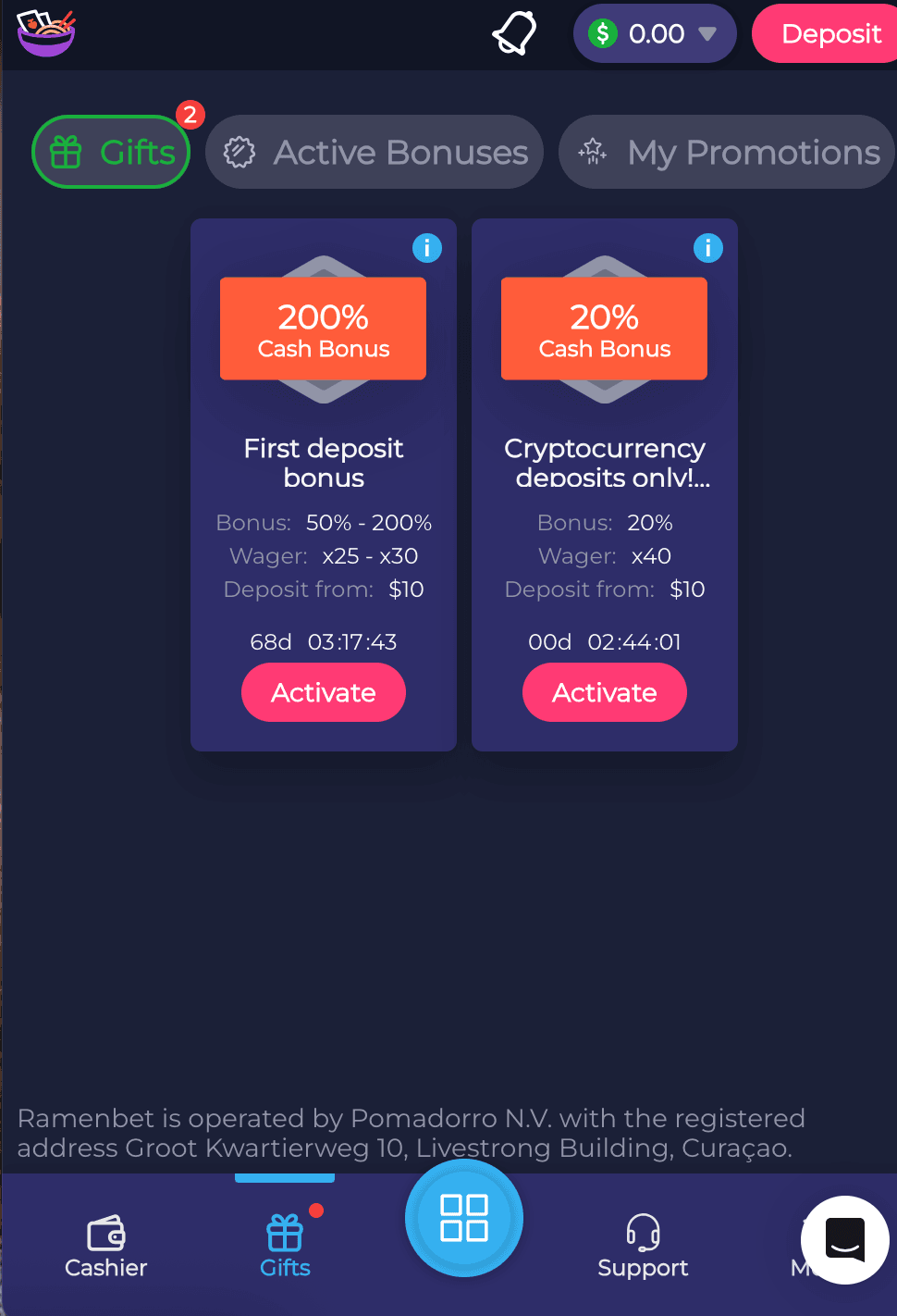 Go to the Gifts section