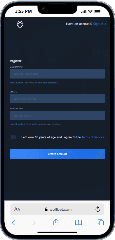 Go to the Wolfbet website