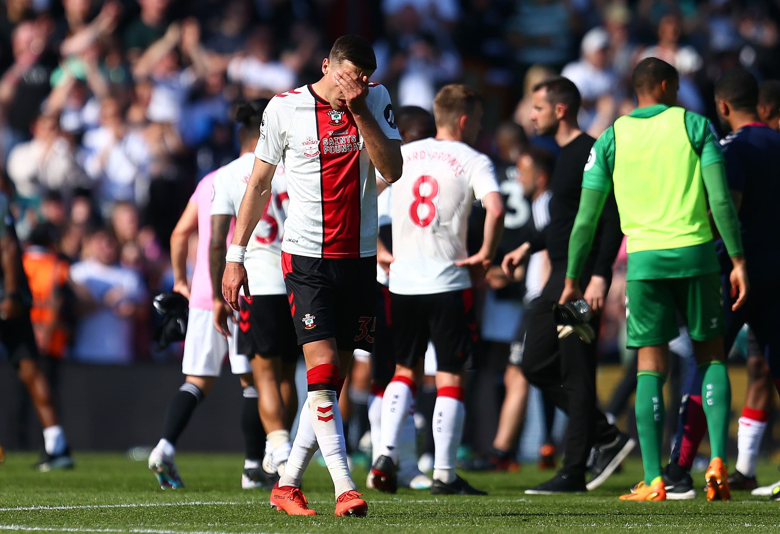 Jan Bednarek of Southampton looks dejected 