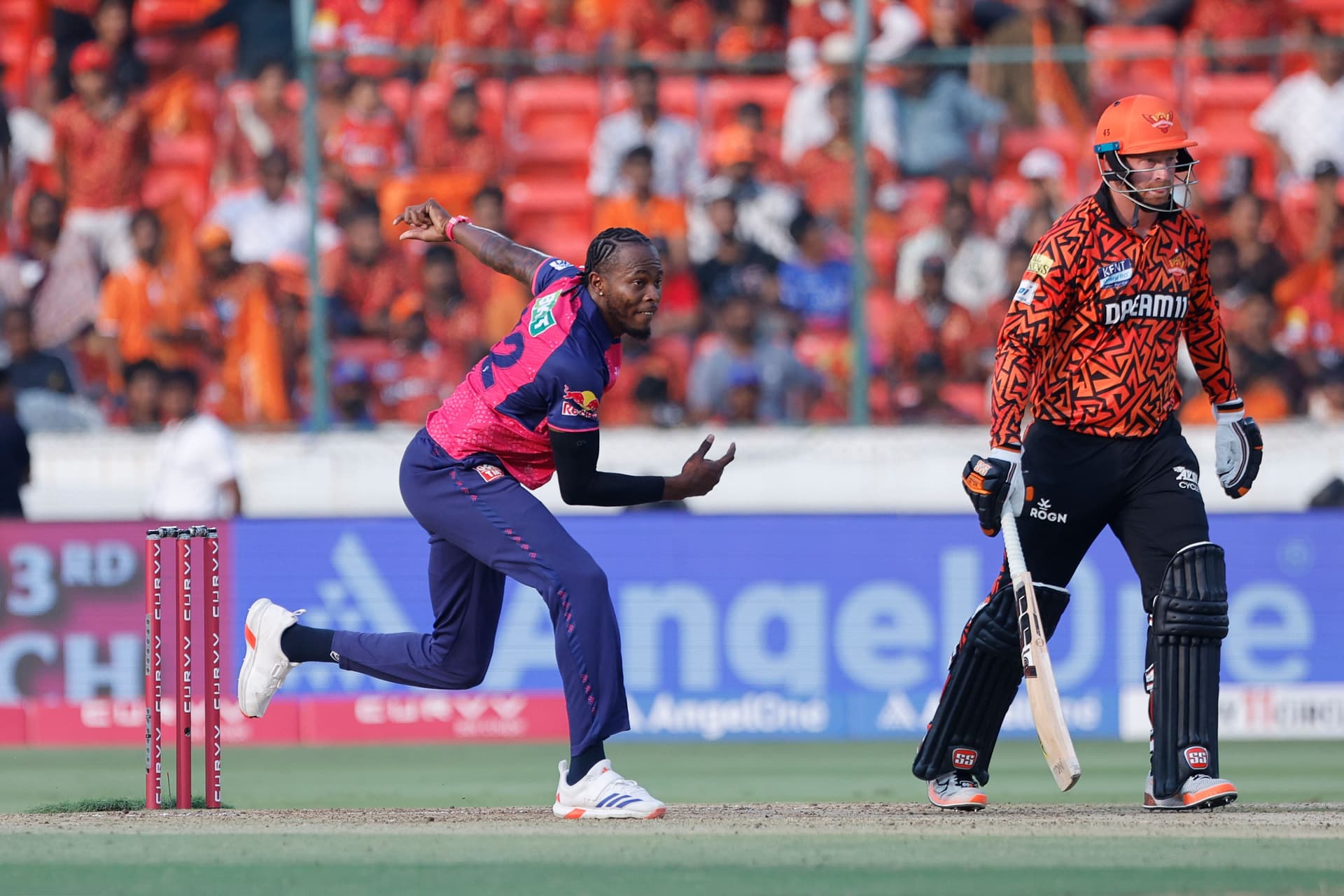 Jofra Archer of Rajasthan Royals delivers a ball