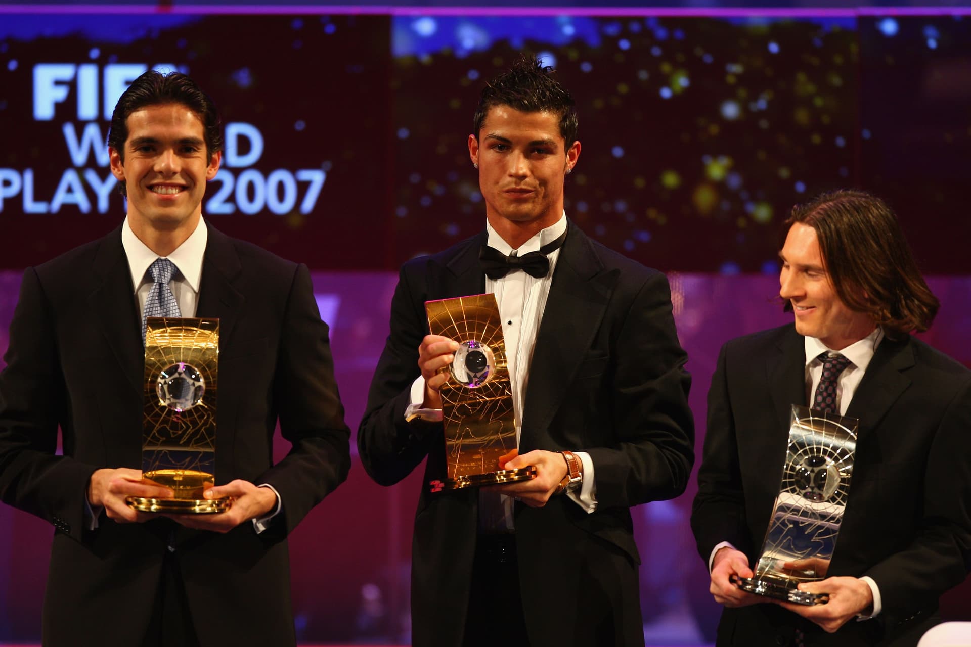 Kaka, Cristiano Ronaldo and Lionel Messi