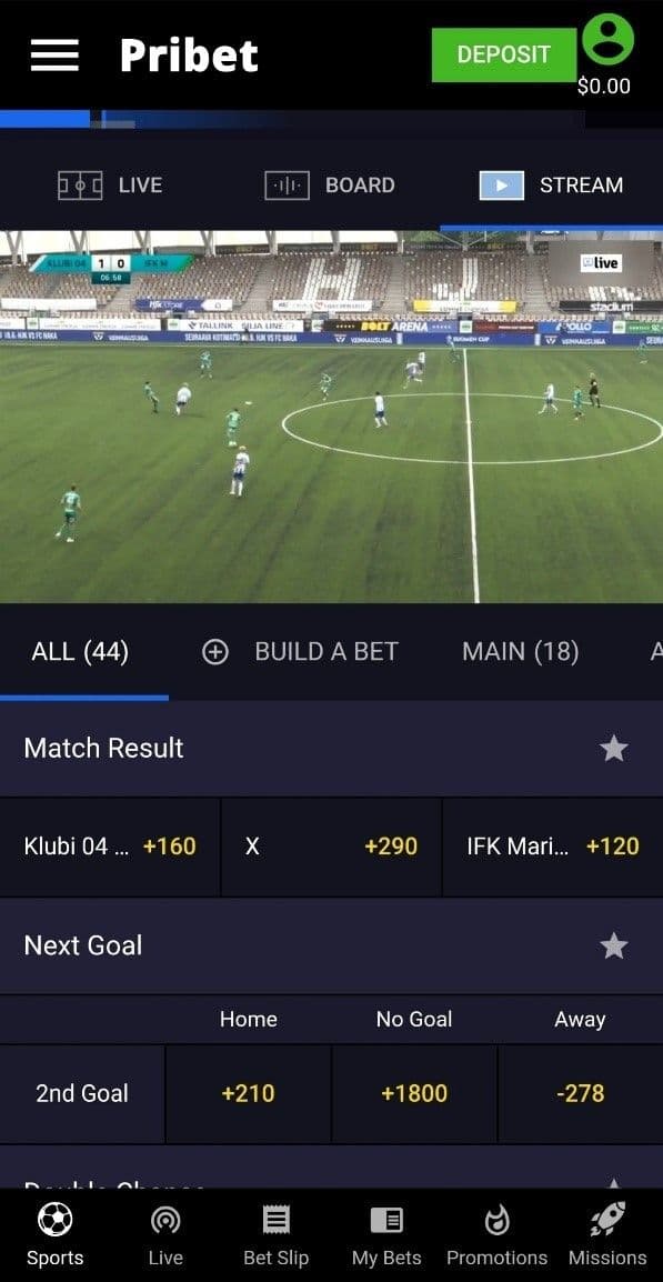 Live Betting & Streaming Pribet