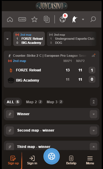 Live Betting & Streaming Joycasino