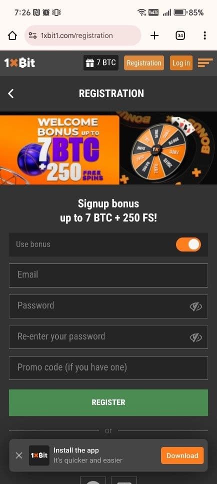 Log in or register from your mobile device