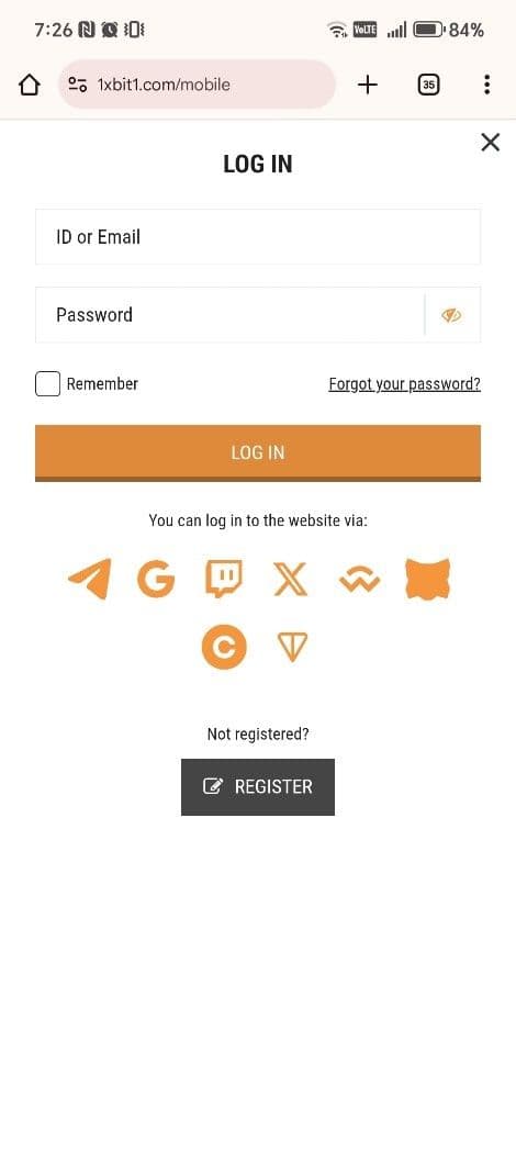 Log in to your 1xBit account.