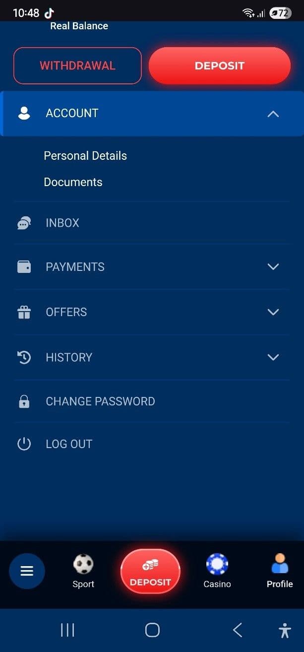 Log into your BetOspin account 