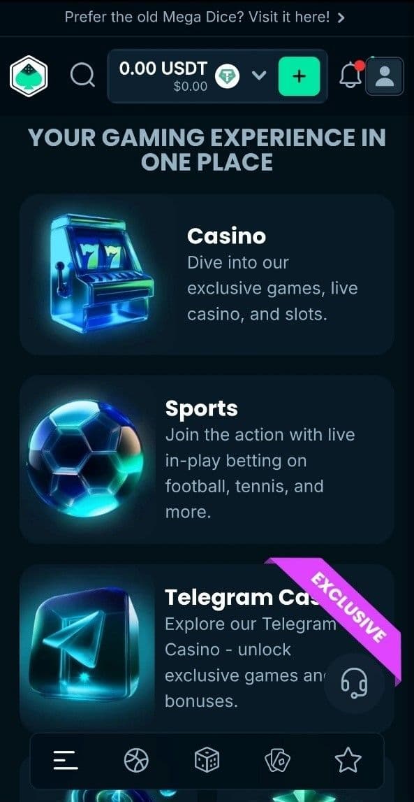 Mega Dice Mobile Experience  