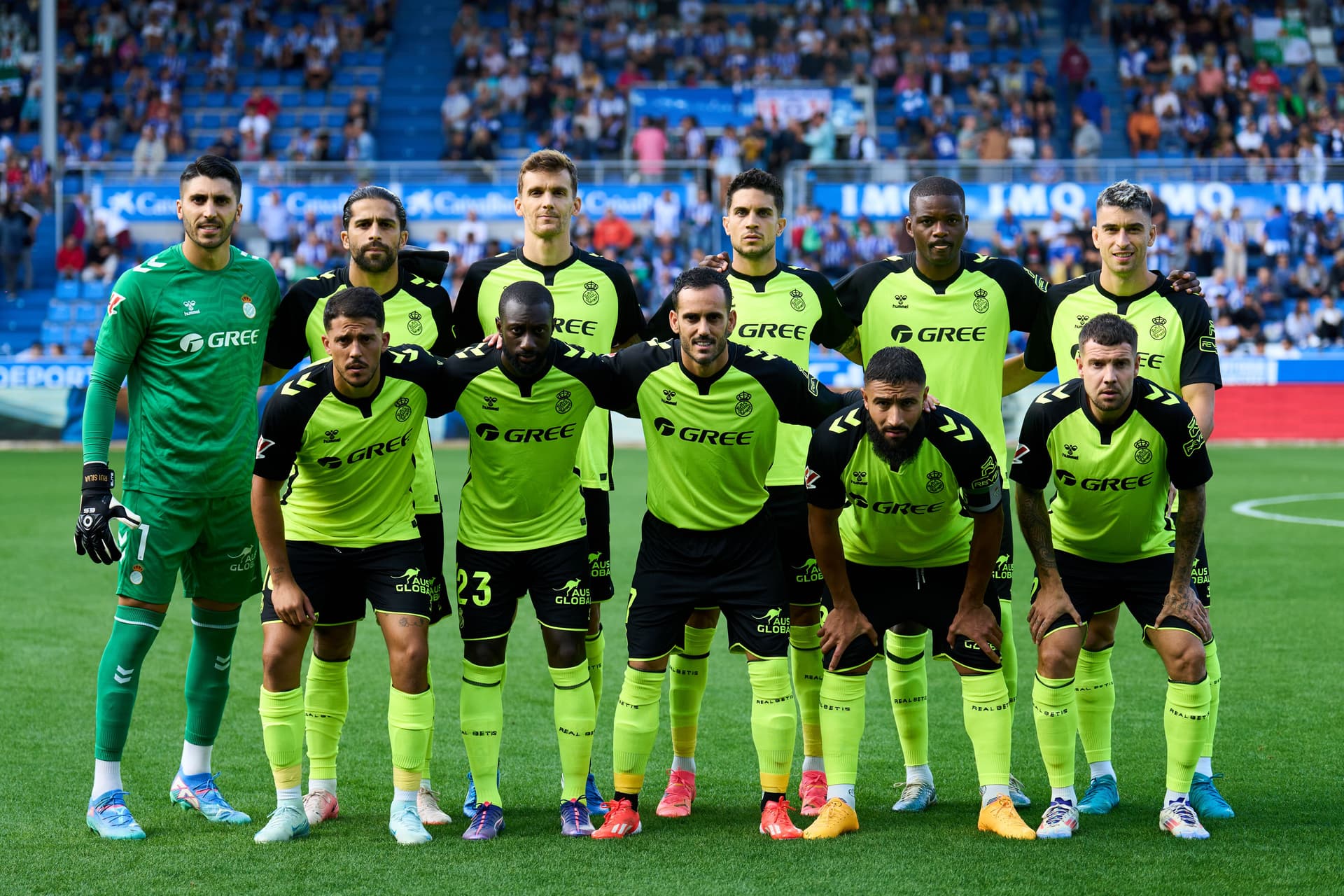 Players of Real Betis pose for a team photograph 