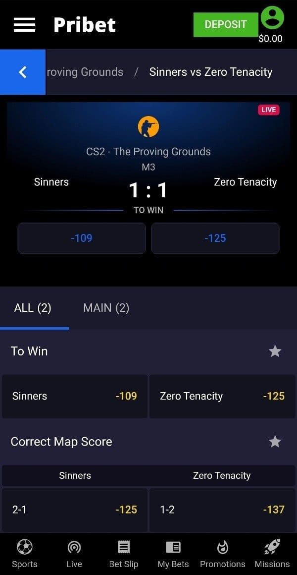 Pribet Esports Odds 