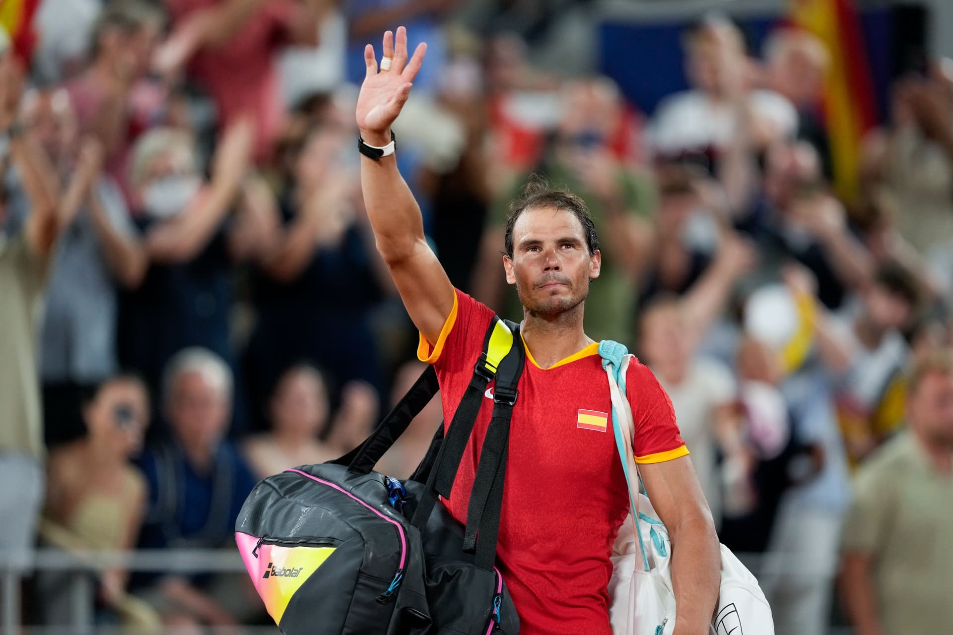 Rafael Nadal of Spain waves to the crowd