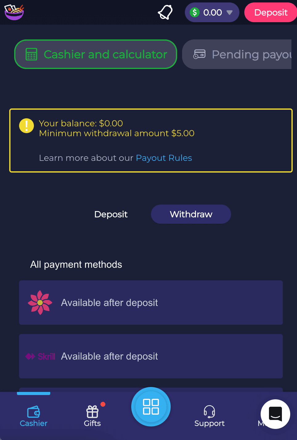 RamenBet Withdrawal Limits