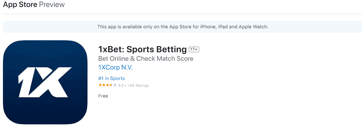 1xBet User Review Score on iOS