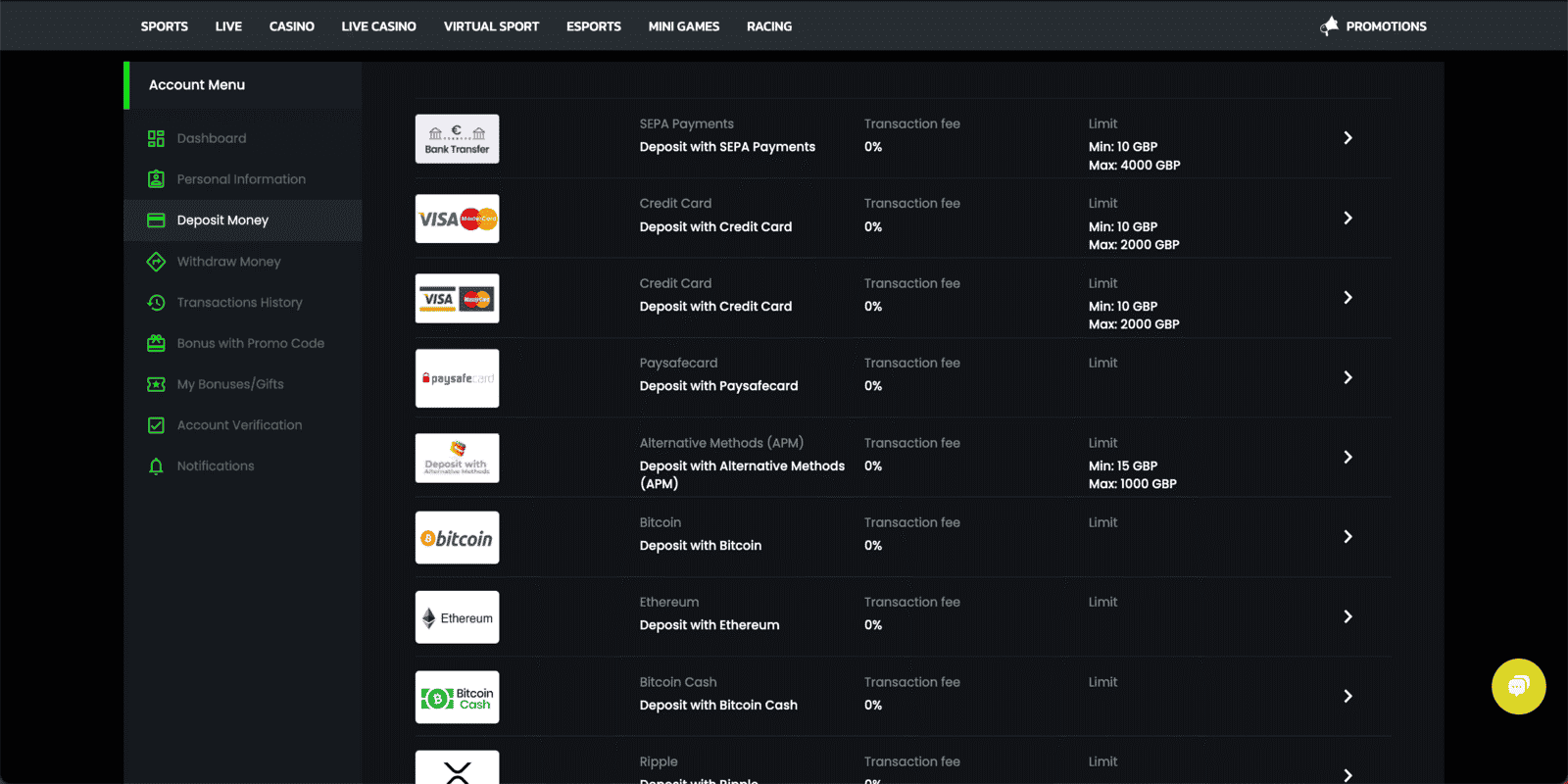 Select the Withdraw option