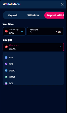 Select which of the Wagered Casino deposit options