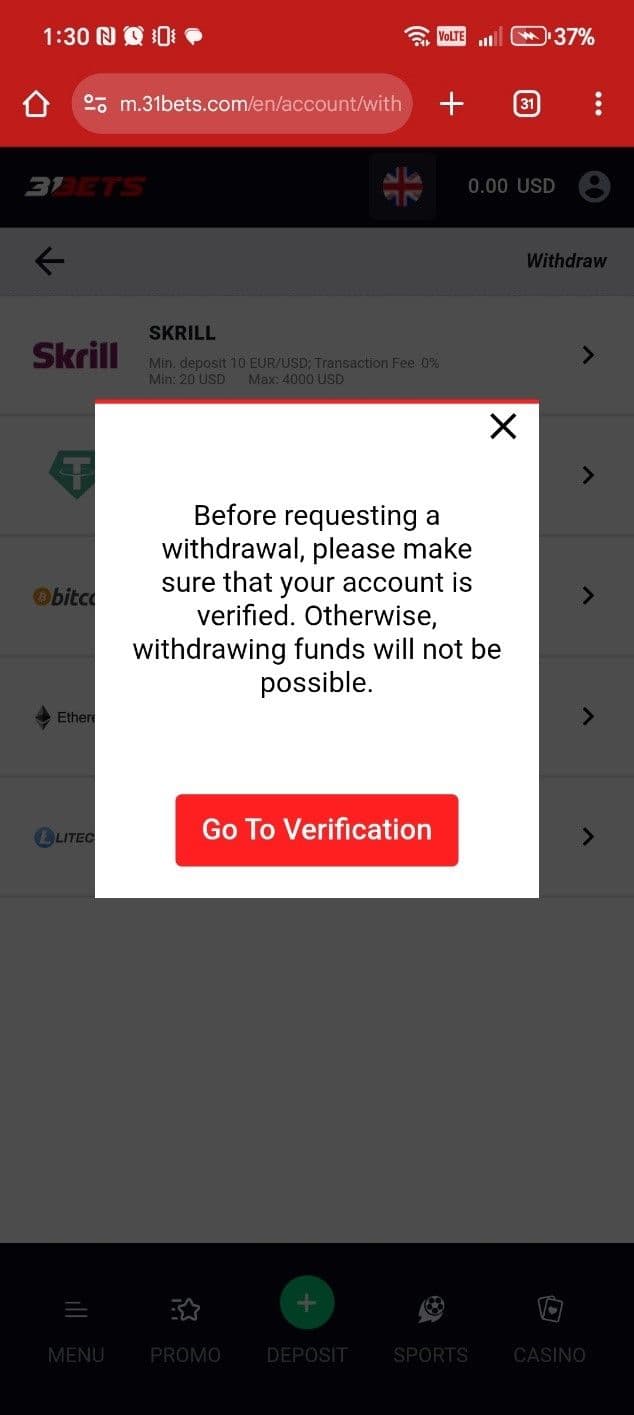 Select your preferred withdrawal method. 