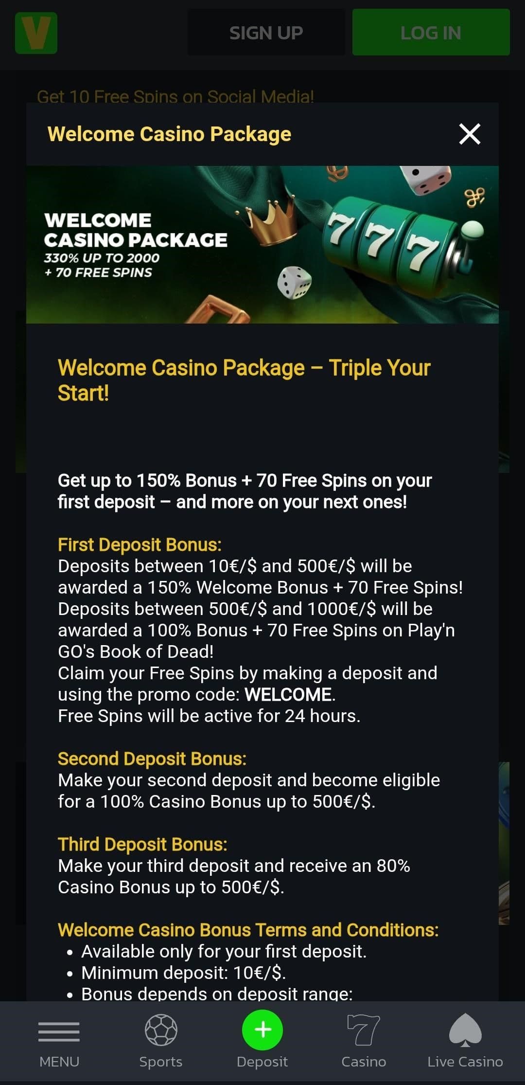 Sports and Casino Welcome Bonus Velobet